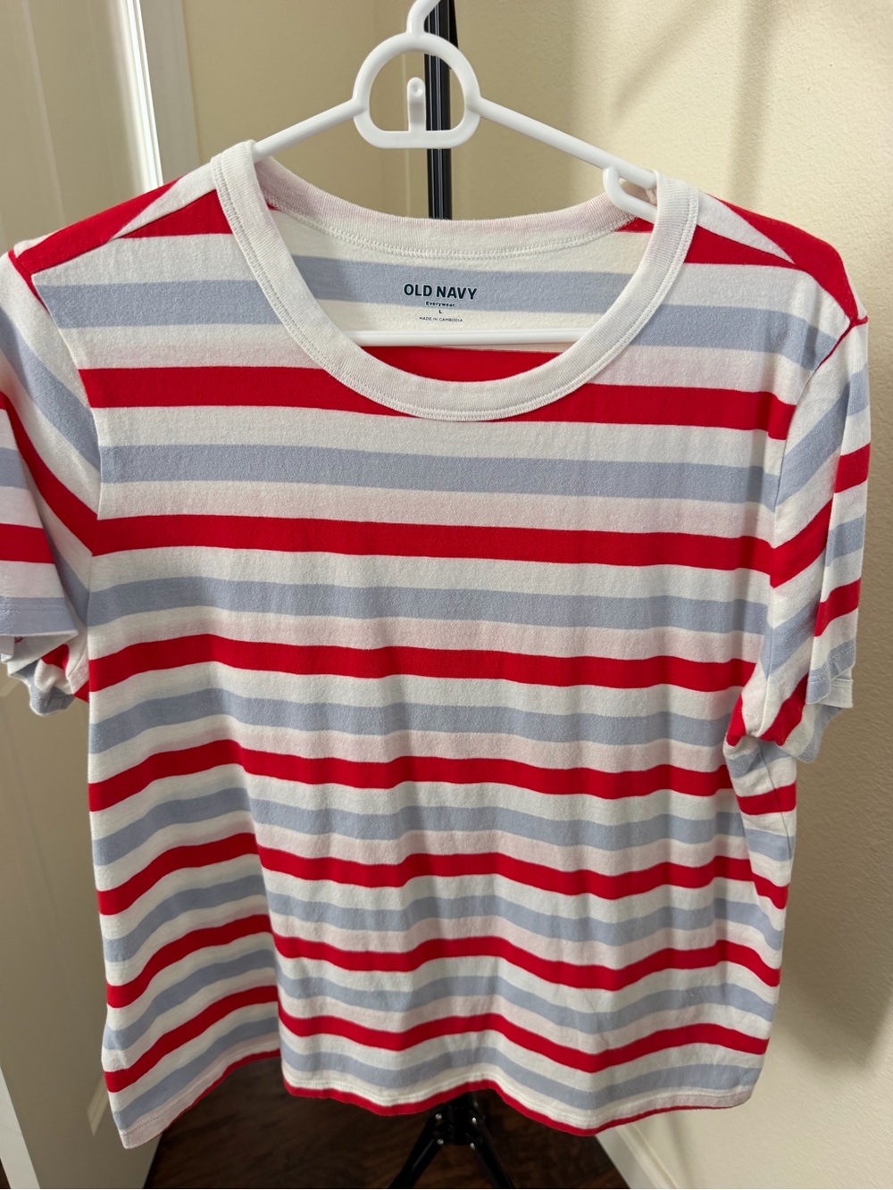 Old Navy Red, Light Blue & White Striped Shirt